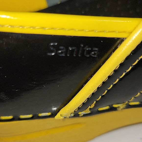 Sanita Xenia Black / Yellow Leather Women's Clogs - Picture 14 of 16